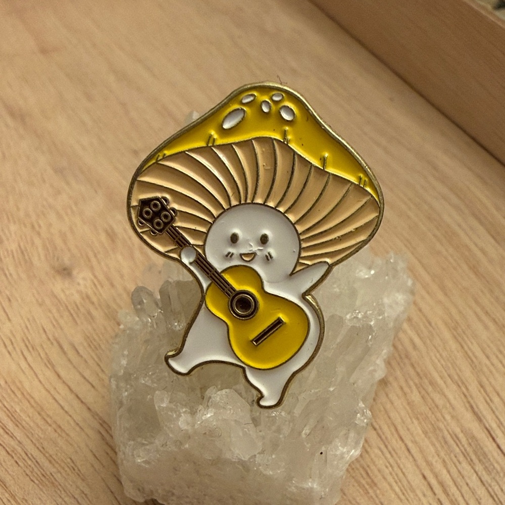 Cute Yellow Mushroom Playing Guitar Enamel Pin - BUNDLE AND SAVE